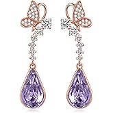 Cute Butterfly Austrian Crystal Teardrop Dangle Earrings for Women Trendy Drop Earring 14K Gold Plated Hypoallergenic Jewelry