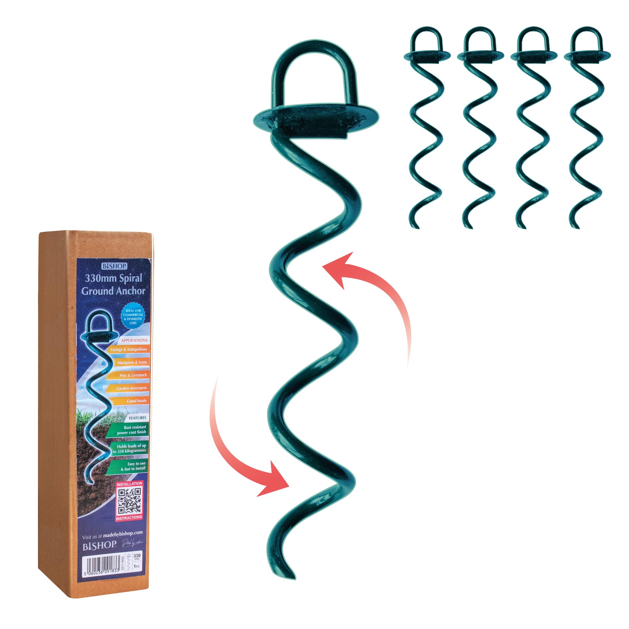 Bishop Security Ground Anchors Universal Screw For Trampolines, Tarpaulins & Swings (330mm, Pack Of 4)