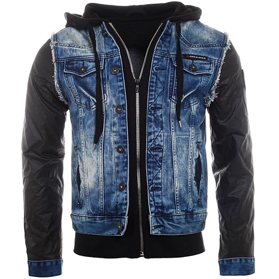Cipo & Baxx 2in1 Herren Jeansjacke 1290 blau schwarz Double Layer Optik Vintage Used Destroyed Look