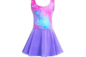TENVDA Girls Ballet Leotards with Skirt Sparkly Sleeveless Gymnastics Dance Dresses Outfit (Toddler/Little Kid/Big Kids)