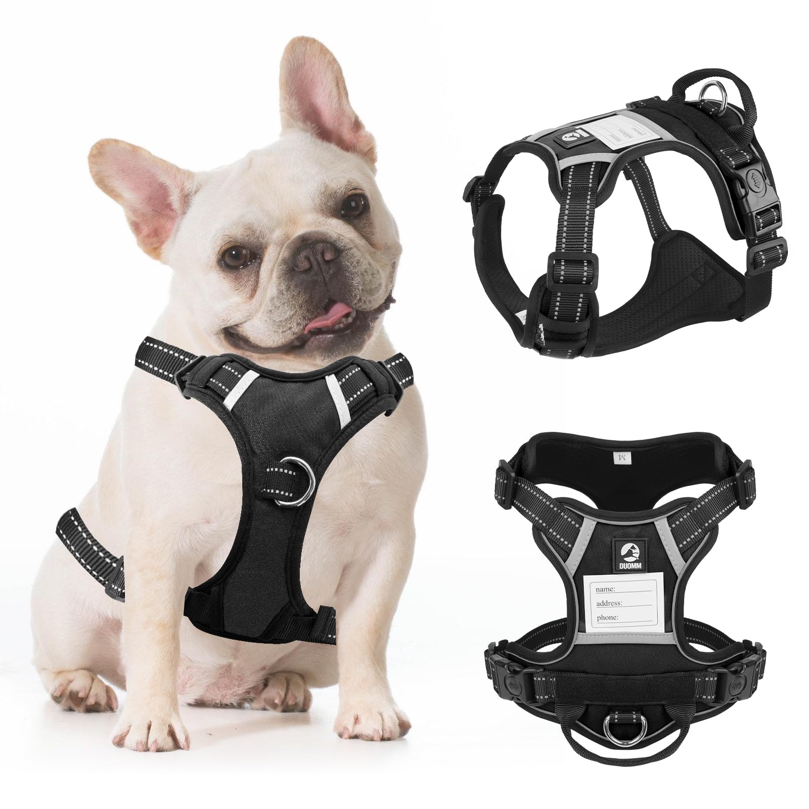 CHOWU Dog Harness Small, No Pull Pet Harness, Adjustable Pet Vest Harness With 2 Leash Clips and ID Badge, Reflective Soft Padded Pet Vest with Easy Control Handle for Walking Training, Black, S