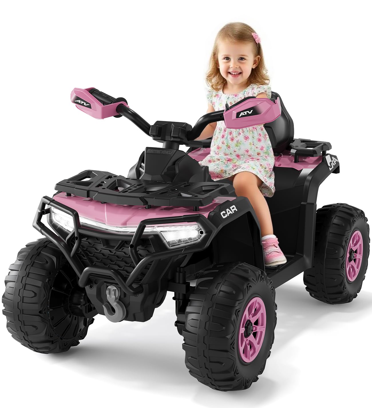 Photo 1 of 12V Kids Ride On ATV Car w/Parent Remote Control, Spring Suspension, LED Lights, Bluetooth, USB, Music, Early Education, Volume Control, Off-Road 4 Wheeler w/LED Flag for Boys & Girls Ages 3+