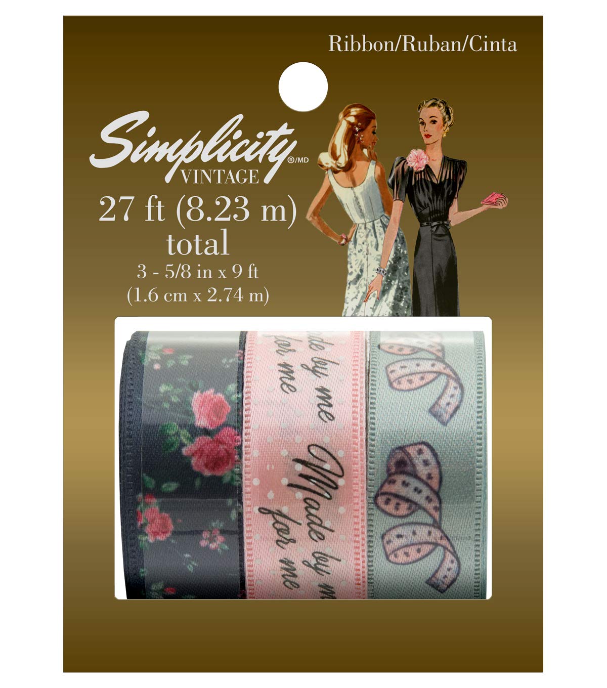 Simplicity Vintage Carded Ribbon 3 Pack-Made for Me, Multi, One Size
