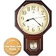 JUSTIME Traditional Schoolhouse Arabic Pendulum Wall Clock Chimes Hourly with Westminster Melody Made in Taiwan, 4AA Batteries Included (PP0258-ADW Dark Wood Grain)