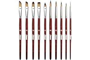 Sdanart Watercolor Brushes Professional，10 PCS Artist Paint Brush Shapes Including Pointed Rounds, Flats，Filbert，Cat's Tongue Oval Wash，Dagger，Suitable for Acrylics Water Color Oil Gouache Ink