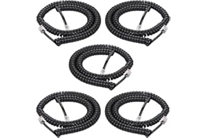 Menewstart Phone Cord 8FT Uncoiled /1.4FT Coiled 5Pack, Telephone Handset Cable, Standard RJ9 4P4C Plugs, Black, for Working in Office or at Home