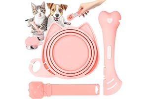 BAEJMJK Silicone Cat &Dog Food Can Cover Lid and Spoon With One Cat Strip Feeder 3Pcs Pet Cats Supplies Set Cute Shape Cats Wet Food Spoon(Opener/Spatula) Universal Can Cover（Pink）