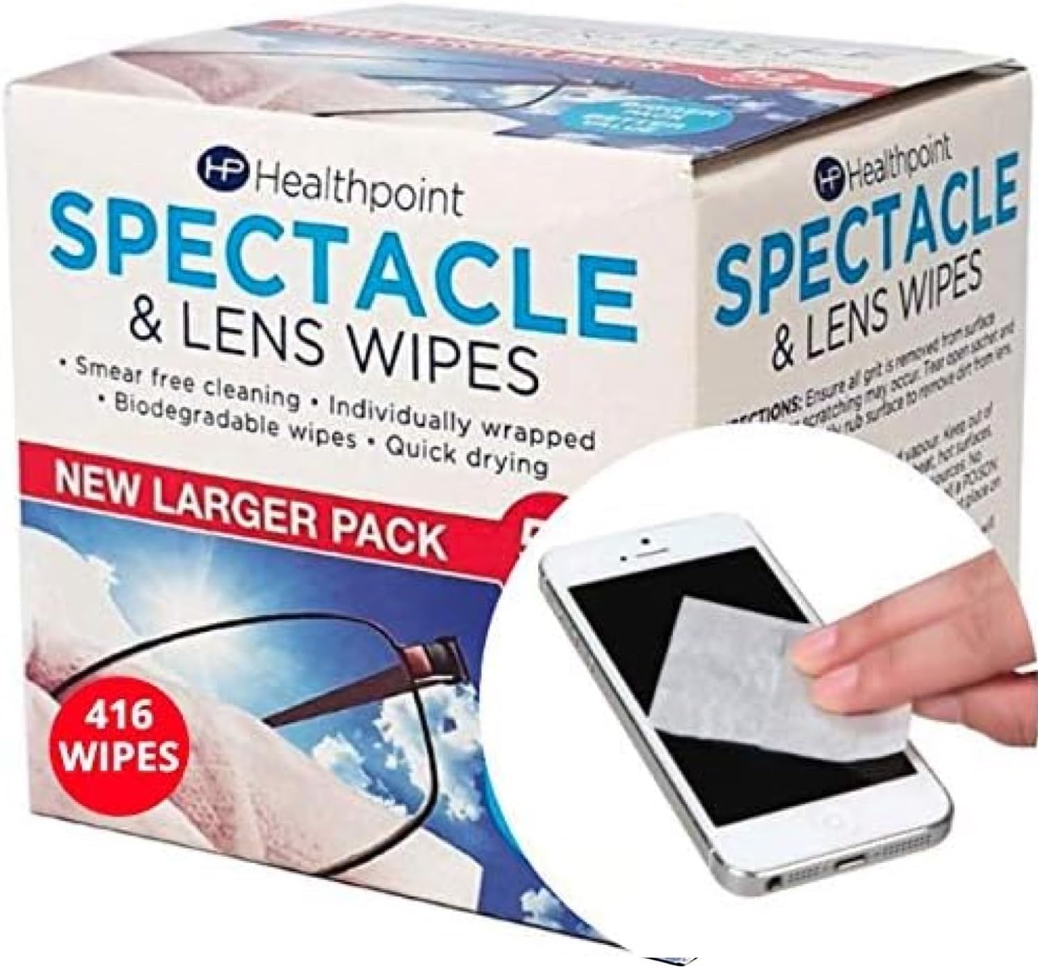 Healthpoint Screen Wipes - 416 Individually Wrapped Phone Cleaning Wipes - Also Suitable for Glasses, Keyboards, Cameras, Binoculars etc (8 Extra Value Packs of 52 Alcohol Wipes = 416 Wipes)