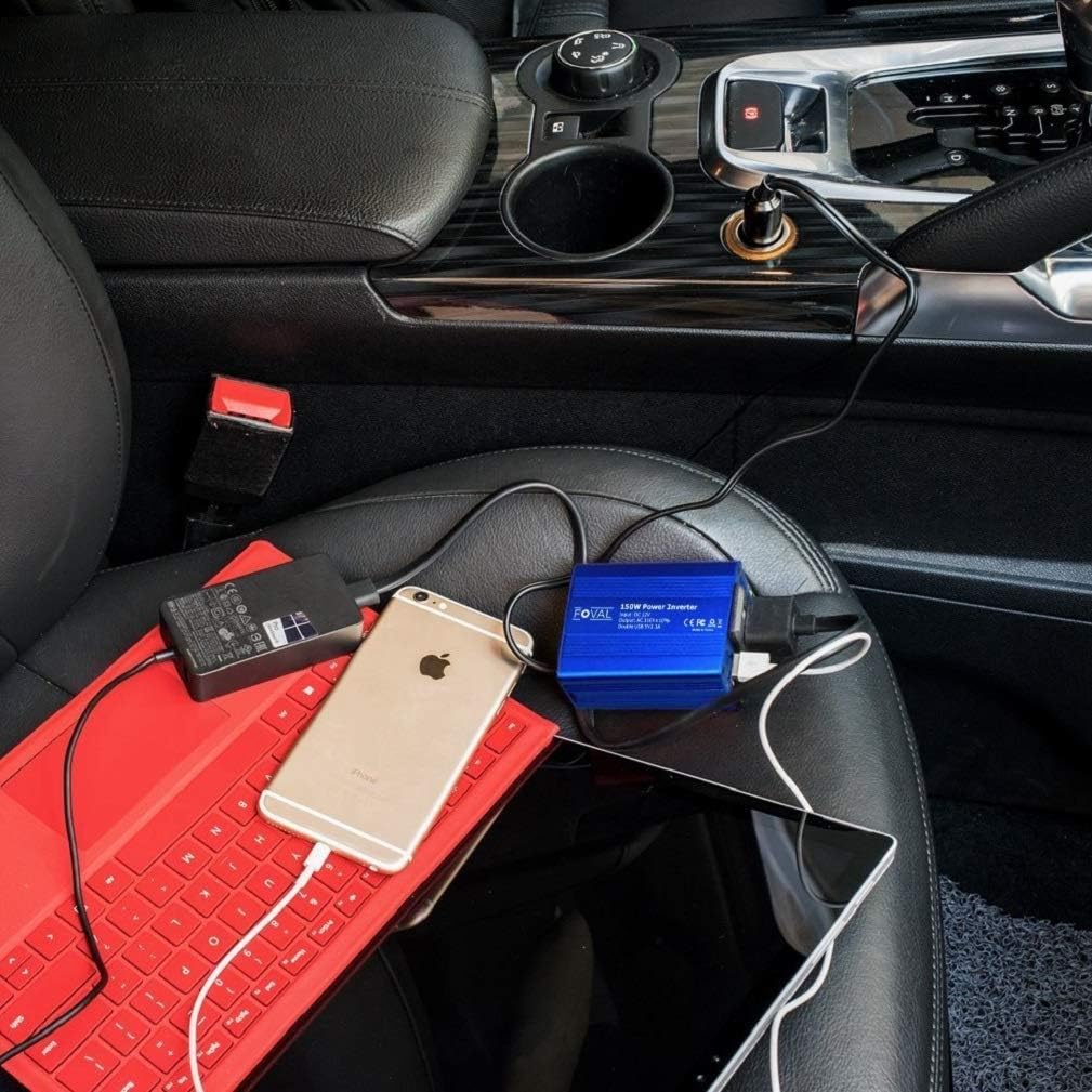Foval 150W Power Inverter DC 12V to 110V AC Converter with 3.1A Dual USB Car Charger: Automotive