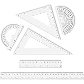 6pcs Ruler Set - Inches & Metric Clear Plastic 12 & 6 Inch Straight Ruler, Protractor, Triangle Geometry Set - School Classro