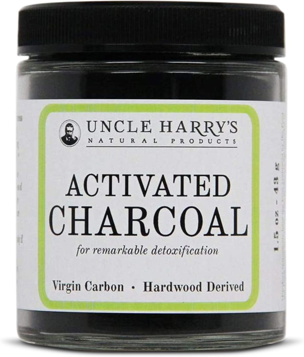 Uncle Harry's Virgin Activated Charcoal Powder Supplement | General Body & GI Detox with Food Grade Natural Charcoal from Hardwood | Vegan Natural Teeth Whitener & Air Purifier (1.5 oz)