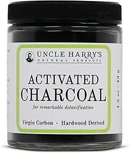 Uncle Harry's Virgin Activated Charcoal Powder Supplement | General Body & GI Detox with Food Grade Natural Charcoal from Hardwood | Vegan Natural Teeth Whitener & Air Purifier (1.5 oz)