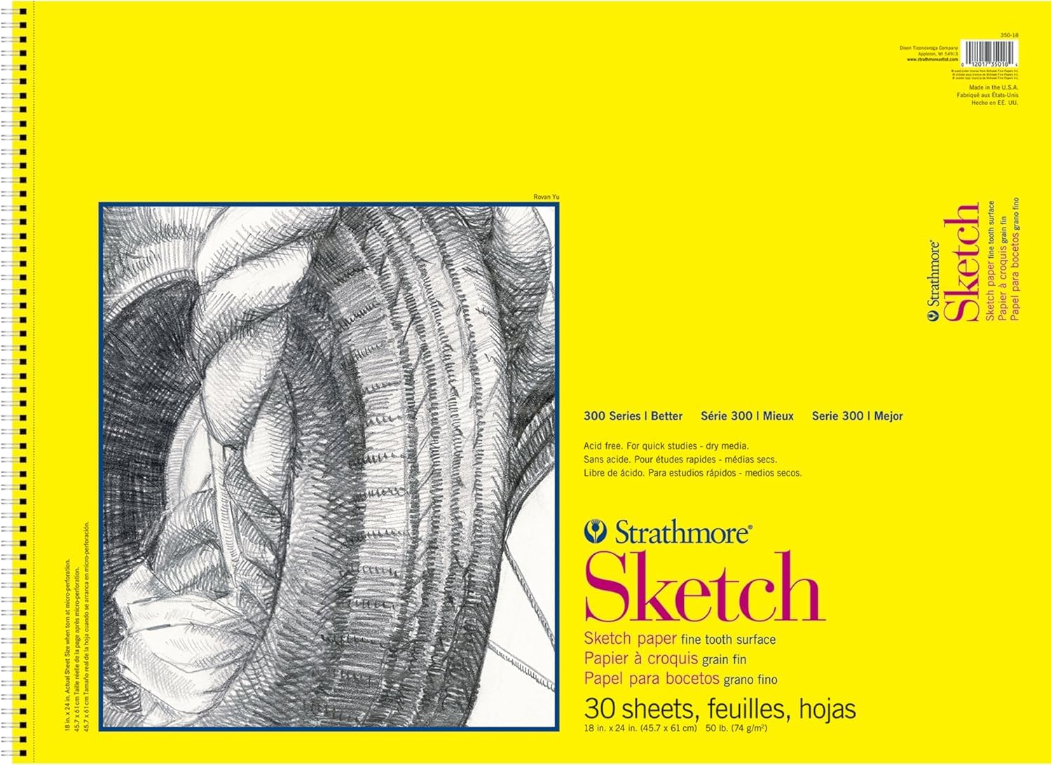 Pro-Art Strathmore Sketch Spiral Paper Pad 18 x 24-inch, 30 Sheets