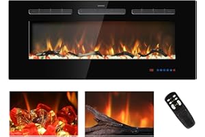 Kentsky 42 inches Electric Fireplace Inserts, Recessed and Wall Mounted Fireplace Heater, Linear Fireplace w/Thermostat, Remote & Touch Screen, Multicolor Flame, Timer, Logs & Crystal, 750W/1500W