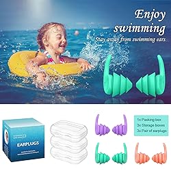 Kids Swimming Ear Plugs,3 Pairs Waterproof Reusable