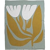 Creative Co-Op Cotton Knit Throw Blanket with Flowers, Multicolor