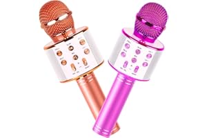 VERKB 2Pack Karaoke Microphone for Kids, Toys Microphone for Girls Gifts, Kids Portable Bluetooth Microphone Birthday Gifts for 5 6 7 8 9 10 11 Years Teens Girl Boys(Rose Gold&Purple)