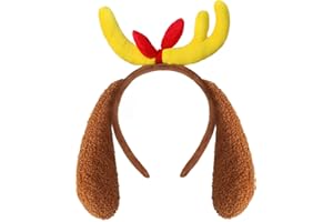 HEYFIZZ Deer Antler Headband with Dog Ears, Reindeer Horn Headpiece,Halloween Christmas Costume Accessories for Adult
