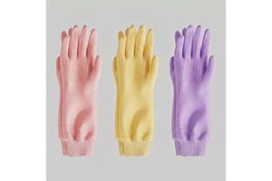 3 Pairs Household Gloves with 3 Transparent Hooks, Water Resistant Reusable Dish Washing Rubber Gloves for Kitchen