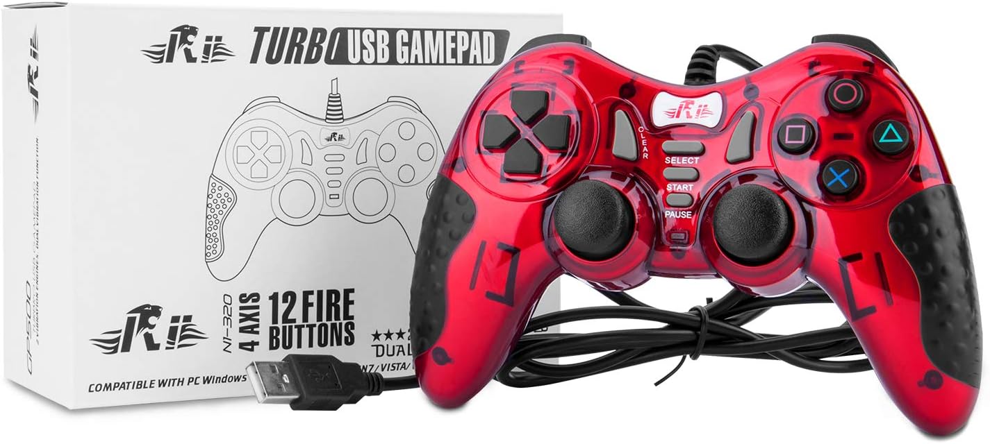 Gaming Wired Gamepad Controller Rii GP500 for PC Windows 98 XP 7 8 10 Games Playstation 3 STEAM Gaming with Joystick Dual Vibration Asymmetric USB Joy pad Handler (TURB 12 FIRE Buttons 4 AXLS): Computers & Accessories
