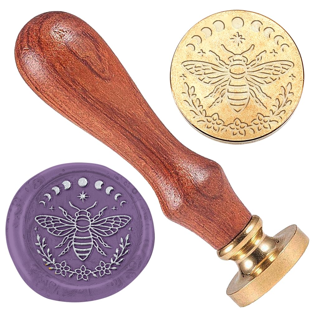 DELORIGIN Bee 1" Wax Seal Stamp Vintage Sealing Stamps Removable Brass Head Seal Stamp with Wooden Handle Sealing Wax for Envelope Card Letter Wedding Invitations Gift Wrapping Decor