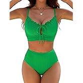 BMJL High Waisted Bikini Sets for Women Textured Tummy Control Swimsuits Two Piece Cutout Beach Swim Bathing Suits