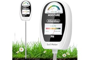 AiGerdinn Soil Test Kit, Soil Moisture Meter, Soil pH Meter -Dual Dial-Simultaneously-Display Results-Soil pH Tester, Moisture Meter for House Plants,Lawn,Garden,Farm Indoor&Outdoor (White)