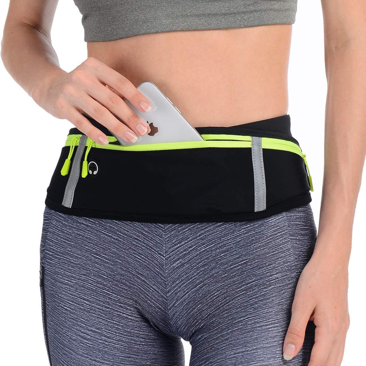 LocoJoy Best Comfortable Running Belts with Reflective Strip that Fit All Phone Models and Fit All Waist Sizes for Running, Workouts, Cycling, Travelling Money Belt & More,Black