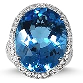 KOKAV 925 Sterling Silver Genuine Blue Topaz 40-7/8 Ct Ring. Size 7, Statement, Cocktail