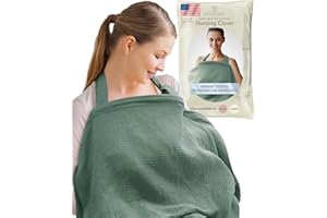 Kiddycare Nursing Cover, Muslin Cotton Privacy Nursing Covers, Gentle on Baby's Skin, Discreet Breastfeeding Covers for Nursing Moms, Breathable Nursing Cover Up for Breastfeeding Essentials (Basil)