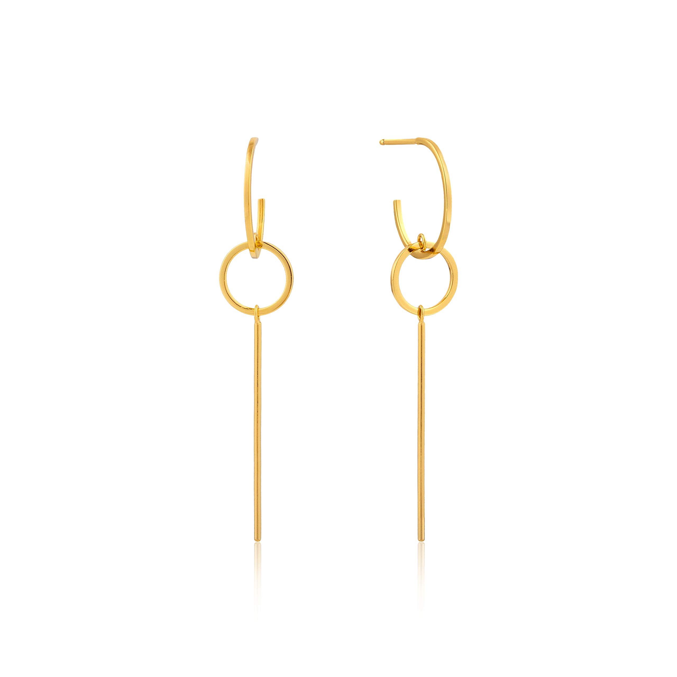 925 Sterling Silver Dangly Drop Minimalist Long Hooped Earrings for Women, 14k Yellow Gold Plated