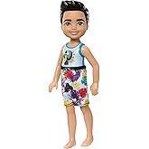Barbie Chelsea Small Doll Featuring Swimsuit with Toucan & Tropical Leaf Graphic Print, Black Hair & Brown Eyes