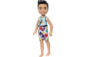 Barbie Chelsea Small Doll Featuring Swimsuit with Toucan & Tropical Leaf Graphic Print, Black Hair & Brown Eyes