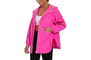PESION Womens Waterproof Raincoat Lightweight Rain Jacket Trench Coat Hooded Windbreaker With Pockets for Outdoor