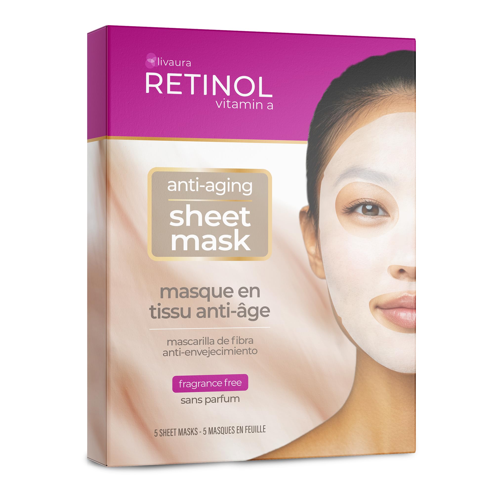 LIVAURA Retinol Anti-Aging Sheet Mask – Hydrating Vitamin-Enriched 15 Minute Treatment With Collagen Firms Face – Exfoliates for Improvement In Tone & Minimizes Fine Lines For Noticeable Difference