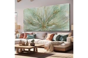YJYart Abstract Wall Art Green and Gold Hand Painted Oil Painting Blossom Botanical Large Picture for Living Room Bedroom Kitchen Office 30x60 Inch