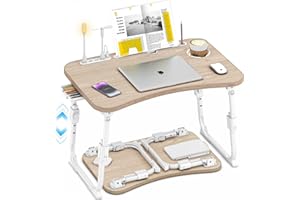 OPKING Lap Desk for Bed Adjustable Height, Foldable Bed Table with Storage Drawer, Tablet Slot & Cup Holder, Portable Laptop Stand for Bed & Sofa, Bed Desk for Adults & Kids, Glacier