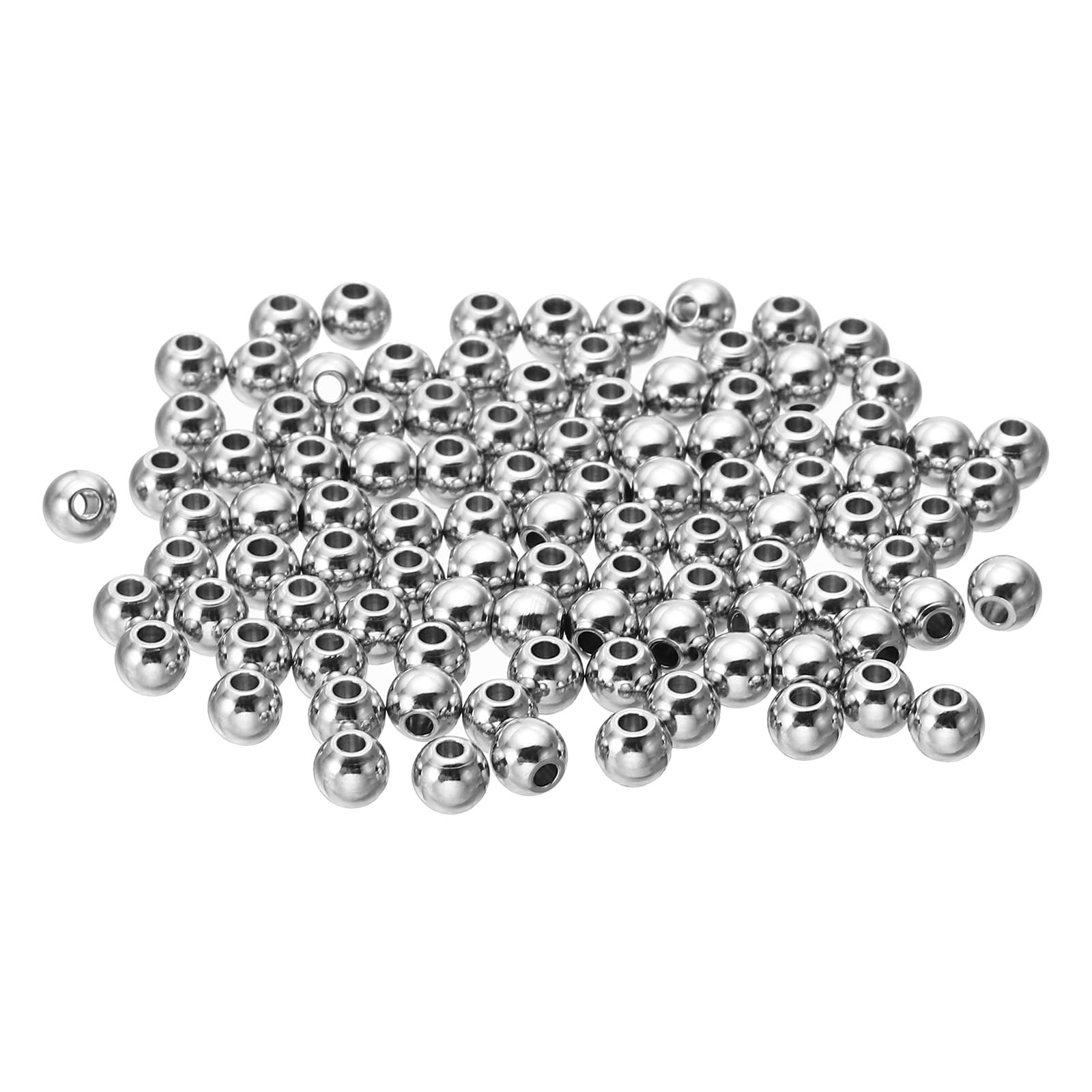 PATIKIL Smooth Round Spacer Beads, 100 Pcs 5mm OD 1.8mm ID 304 Stainless Steel Loose Balls Spacers Metallic Seamless Ball Beads for DIY Bracelet Necklace Earring Jewelry Making, Silver