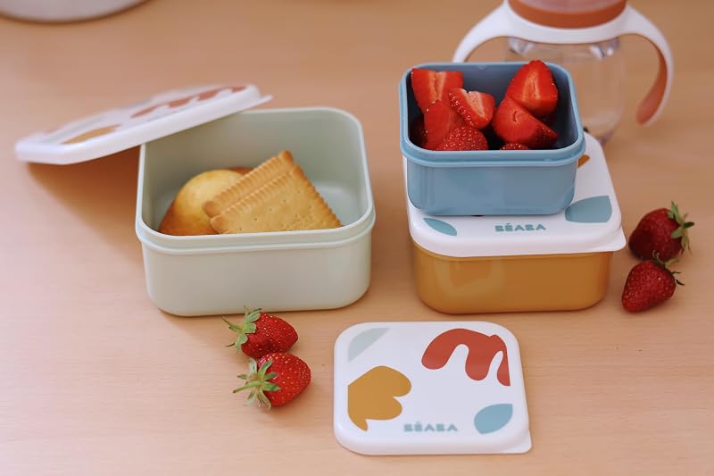, Set di 3 scatole per merenda per bambini e ragazzi, ideali per l'asilo nido e la scuola materna,facili da aprire e da pulire, lavabili in lavastoviglie e nel microonde,230mL/350mL/500mL,Playful