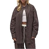 GORGLITTER Women's Striped Button Down Shirt Oversized Long Sleeve Blouses Office Business Outfits