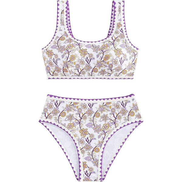 Women's Cow Print Bikini Set - High Waisted Two Piece Swimsuit With Bandeau Top