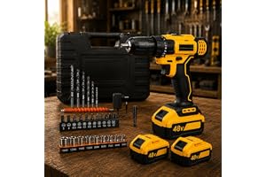 Furadeira e Parafusadeira de Impacto Premium Sem Fio 48V com 2 Baterias Recarregáveis Bivolt, LED Integrado, Kit Completo com Brocas, Bits e Maleta para Uso Profissional e Doméstico
