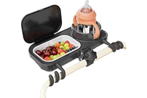 KINGKAM Universal Stroller Snack Tray, Compatible with Nuna Uppababy Mockingbird, Stroller Snack Tray Attachment with Cup Holder, Detachable Silicone Tray for Easy Clean, Toddler Snacking On The Go