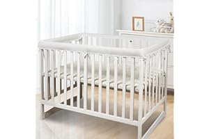CLYCSRC 3 in 1 Crib Rail Covers for Teething,Soft Breathable Mesh Liner Anti-Collision Strip Corner Cover, Crib Teething Cover, Rail Edge Protector Strip（2025 New） (White)