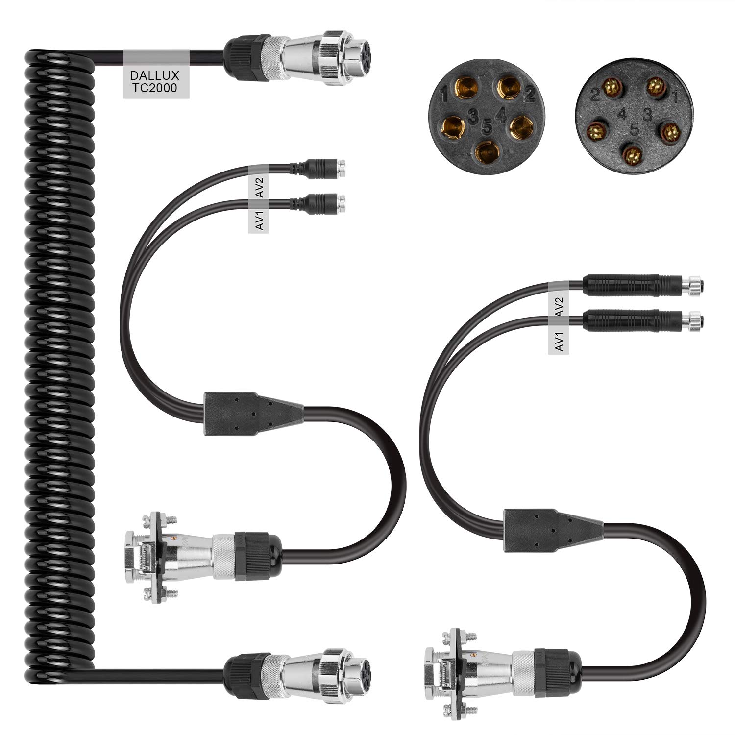 Heavy Duty Vehicle Coil Trailer Cable with 2 Channel 4 PIN AV Connector Disconnect Kit for Truck Caravan Motor home Backup Security Camera Monitor System