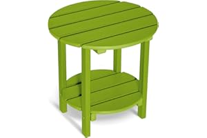 LOENIY 2 -Tier Outdoor Side Table HDPE Adirondack Table Patio Side Table with Wood-Like Grain Weather Resistant End Table Small Outdoor Table (Lime, Round)