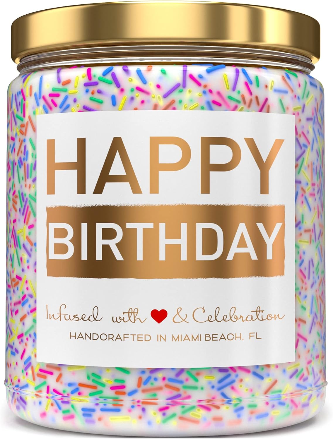 Candles & Holders - Happy Birthday Candle - Vanilla Birthday Cake Scent with Sprinkles Cute Birthday Gifts for Women Ideas, Made in USA, 9 oz - Cool Unique Bday Gift for Her, Best Friend, Men