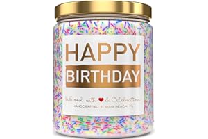 MINT SUGAR CANDLE COMPANY Happy Birthday Candle - Vanilla Birthday Cake Scent with Sprinkles Cute Birthday Gifts for Women Ideas, Made in USA, 9 oz - Cool Unique Bday Gift for Her, Best Friend, Men