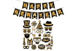 HEYPRIIL Happy New Years Banner Photo Booth Props 2026 Kits- New Years Decorations Party Suplies Decor Funny Cute Holiday Selfie Supplies for Celebratory Eve Photography