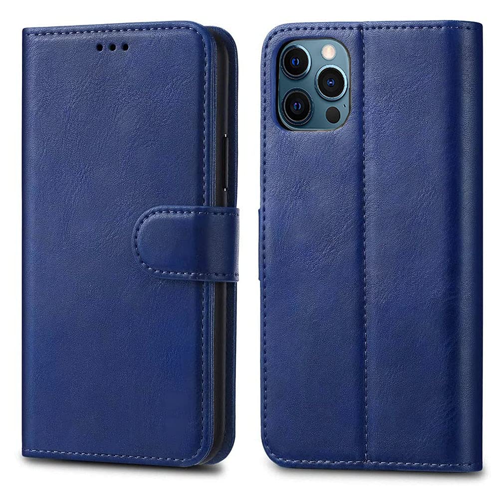 iPhone 12 Pro MAX 6.7" Leather Case - Premium Wallet Case Leather Flip Cover For iPhone 12 Pro Max [Card Holder] [Magnetic Closure] (Blue)